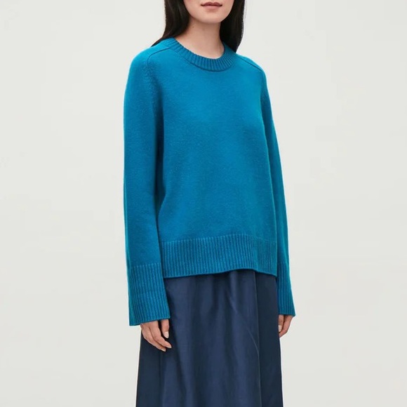 COS Bright Blue 100% Cashmere Oversized Pullover Sweater Turquoise Size Small S - Picture 4 of 8